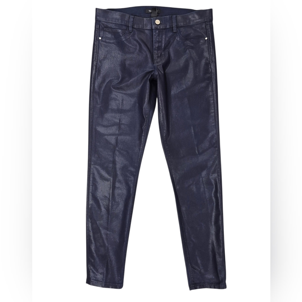 White House Black Market coated skinny jeans women's 12 blue stretch mid rise